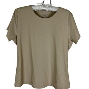 Tahari Modern Essentials Top XL Beige Ribbed Short Sleeve Casual Blouse